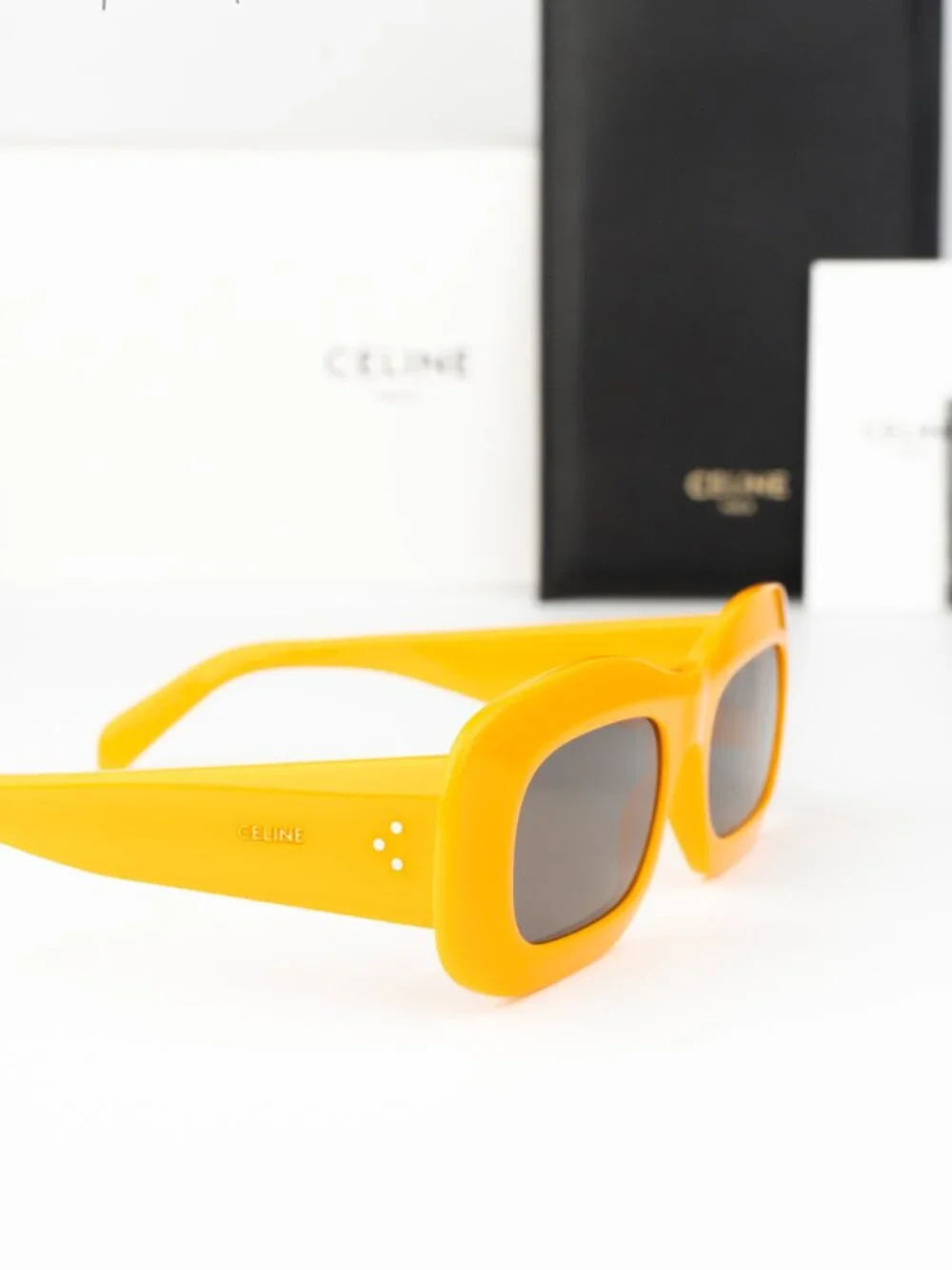 Celine Men Sunglasses Glossy Orange Grey Rectangle CL40294I 42A NEW AUTHENTIC